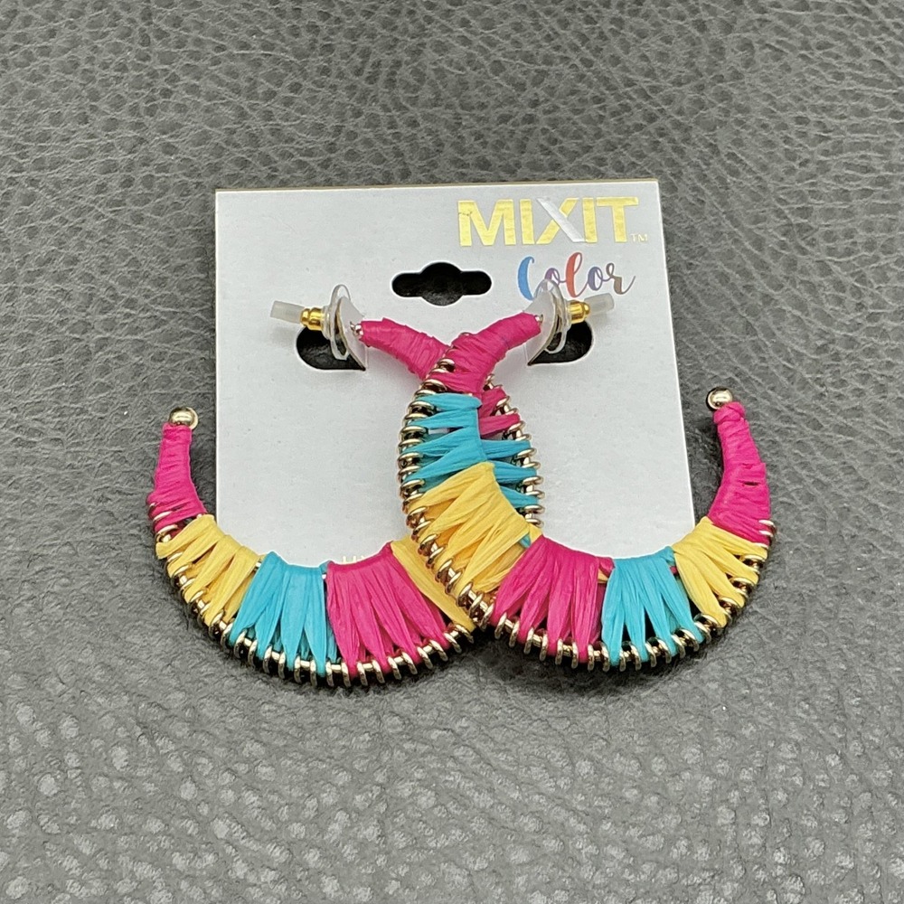 Mixit Earrings Multicolor Hoop Womens Wrapped Gold Tone Statement Jewelry 2"